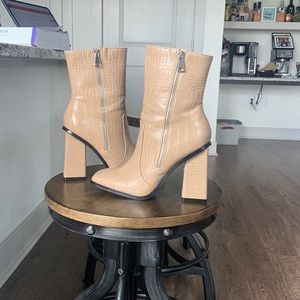 Beige crocodile print boots